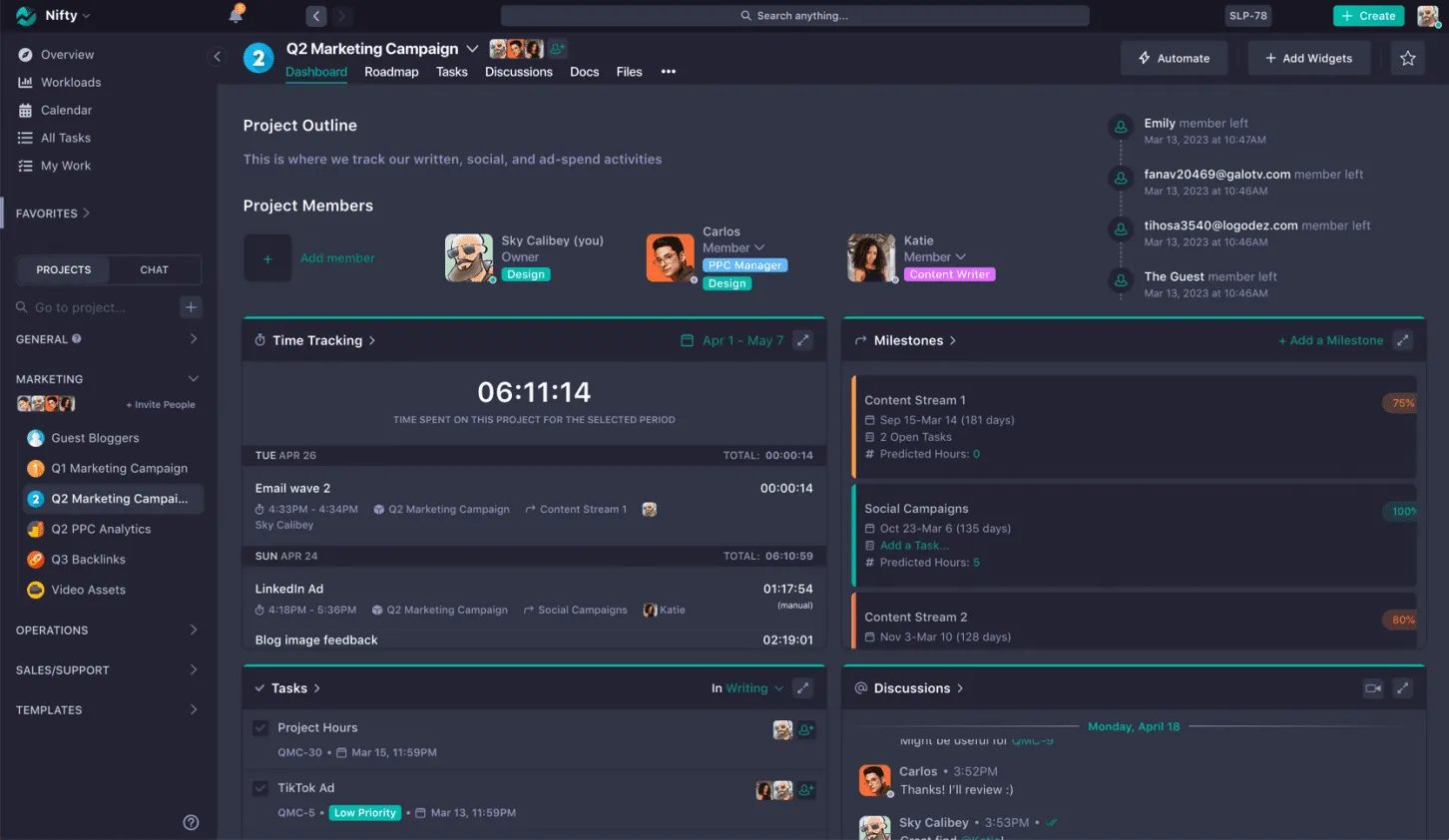 Nifty application homescreen interface